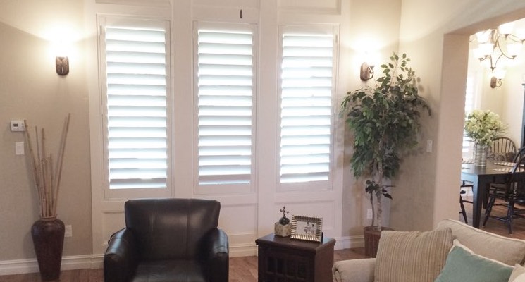 Cleveland living room white shutters